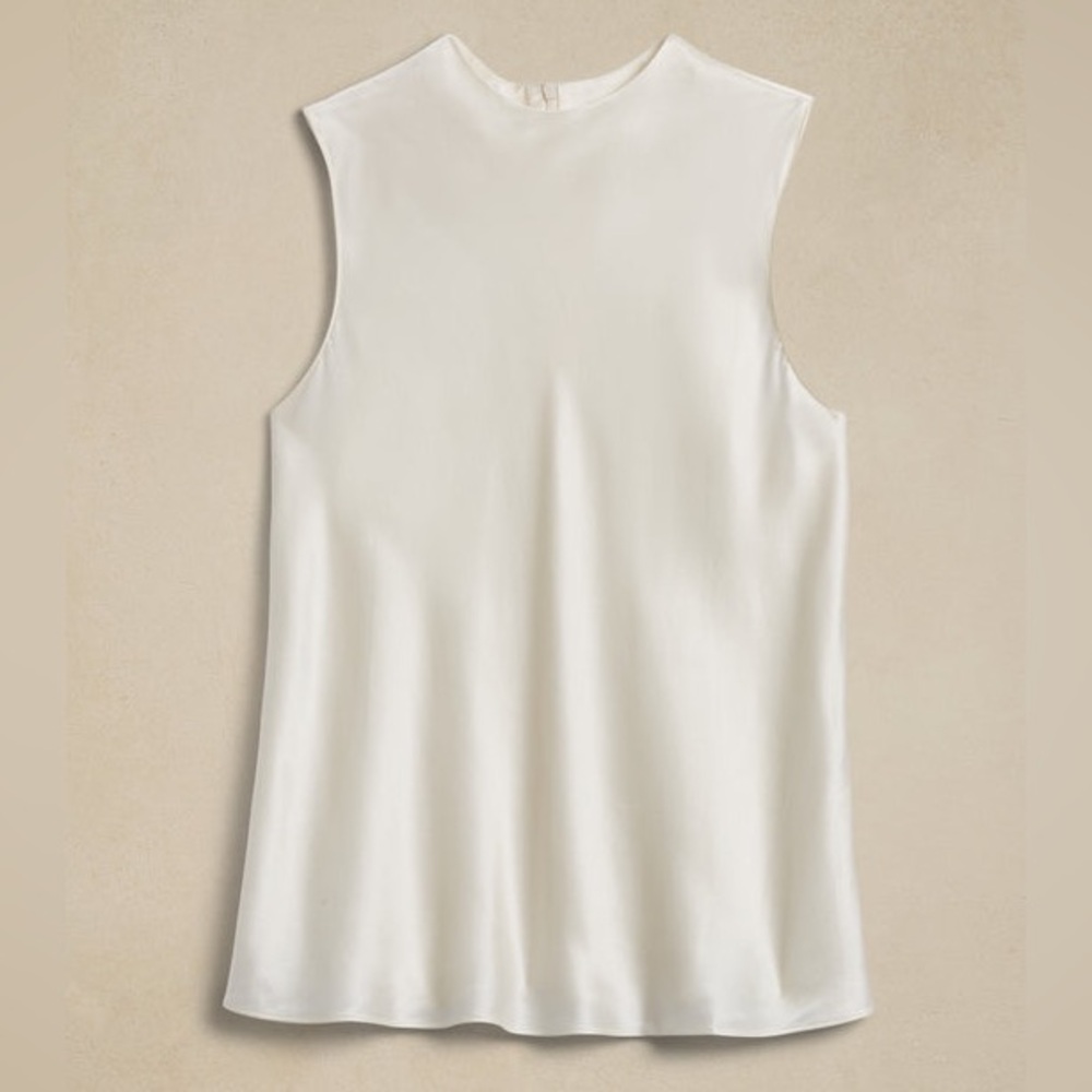 Banana Republic Signature Silk Tank - White 100% Silk Sleeveless Crewneck
